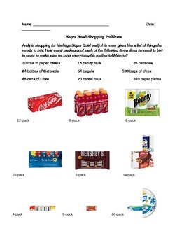 Preview of Superbowl Shopping Multiplication/Divison Worksheet
