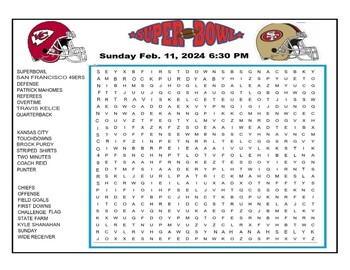 Preview of SUPER BOWL WORD SEARCH 2024: Kansas City vs 49ers