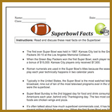 Superbowl Fun Facts Hand Out | Reading For Week Before Superbowl