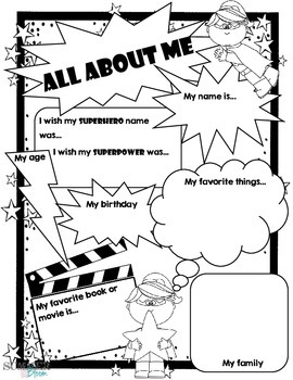 Superhero All About Me Pages- Boy and Girl by SummerBloom Creations