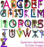 Superhero Alphabet, 26 Color Upper Case Clipart Images - C