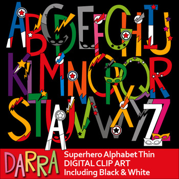 Preview of Superhero Alphabet Clip Art: Thin Letters clipart