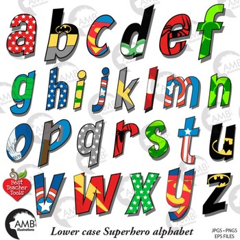 Preview of Superhero Alphabet Clipart, Lowercase Letters, {Best Teacher Tools} AMB-2111