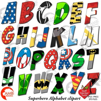 Preview of Superhero Alphabet Clipart, Uppercase Letters, {Best Teacher Tools} AMB-2109