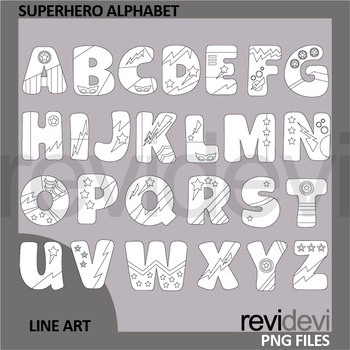 superhero alphabet clip art black and white by revidevi tpt