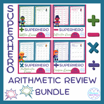 Preview of Superhero Arithmetic Review Worksheets Bundle