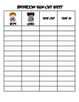 Preview of Superhero Bathroom Sign-Out Sheet (Super Hero)