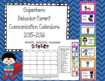 Preview of Superhero Behavior Parent Communication Calendar 2016-2017