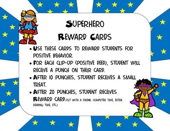 Preview of Superhero Behavior Punch Cards
