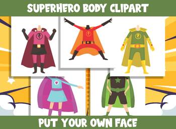 Preview of Superhero Body Clipart for Kids (PreK to 6th Grade), 20 Pages, PDF File