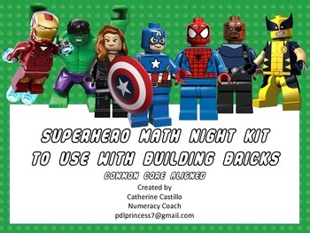 Preview of Superhero Building Brick Math Night Kit Common Core Activities K-5