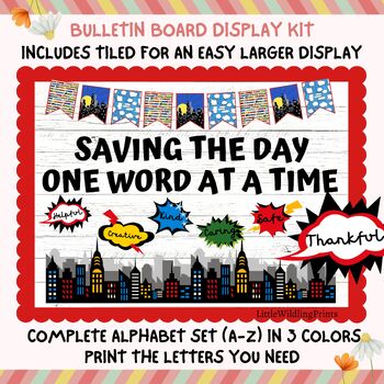 Preview of Superhero Bulletin Board Kit, Positive Words Kindness Reading Bulletin Board