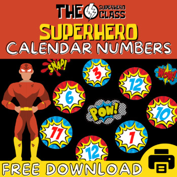 Preview of Superhero Calendar Numbers 1-31⚡FREEBIE!
