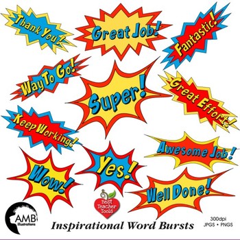 Preview of Superhero Callouts Clipart, Word Bursts, Inspirational Words, AMB-2018