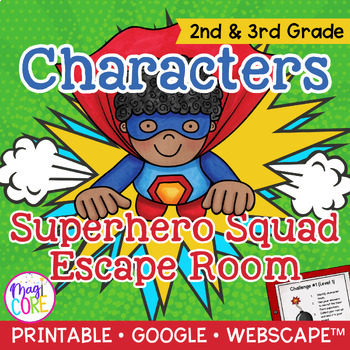 Preview of Superhero Characters in a Story Reading Escape Room Webscape 2nd 3rd Grade