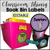 Book Bin Labels for Classroom Library Superhero Theme -EDITABLE-