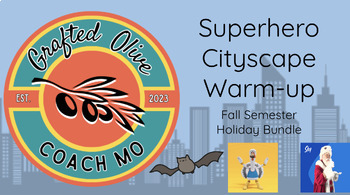 Preview of Superhero City Scape Fall Holidays Warm Up Elementary PE Classroom Movement