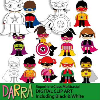 Preview of Superhero Class Multiracial clip art - Multicultural kids clipart