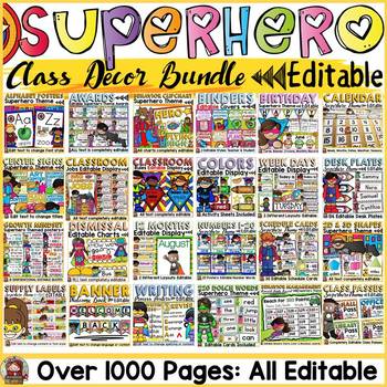 Preview of Superhero Classroom Decor Bundle Editable