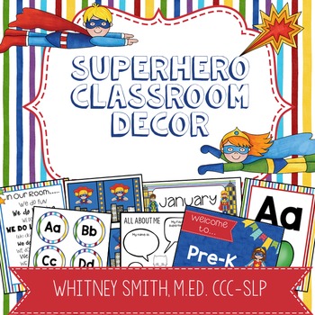 Preview of Superhero Classroom Decor Editable Powerpoint MEGA Kit