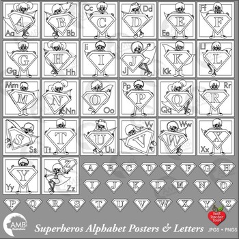 Preview of Superhero Clipart Alphabet Digital Stamps. Letters Posters and Clip Art, AMB-446