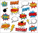 Superhero Clipart Comic Book Speech Bubbles, Boom, Zap, Ba