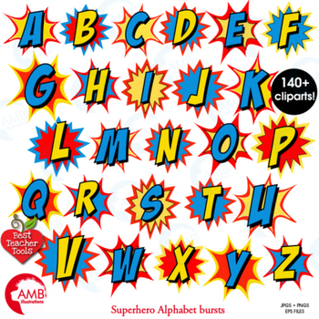 Superhero Clipart Letters Clipart, Letters Bursts, Alphabet Vectors