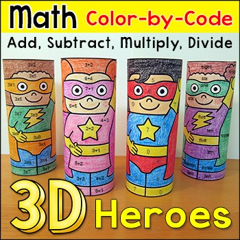 Preview of Superhero Color by Number, Addition & Subtraction: Fun Math Craft - Art Center