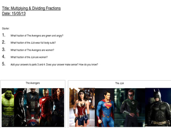 Preview of Superhero Comics Fractions Lesson