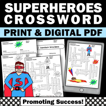 Superhero Crossword Puzzle 4th Grade Distance Learning Packet Digital