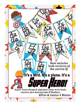 Preview of Superhero D'Nealian print and cursive Alphabet banner