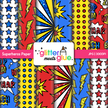 Preview of Superhero Digital Paper Clipart: 12 Comic Backgrounds Clip Art, Commercial Use