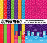 Superhero Digital Scrapbook Paper or Backgrounds - Commerc