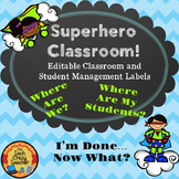 Superhero Editable Classroom and Student Management Labels- Blue
