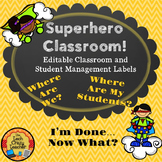 Superhero Editable Classroom and Student Management Labels