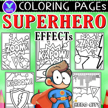 Preview of Superhero Effects Coloring Pages & Writing Paper Activities ELA No PREP