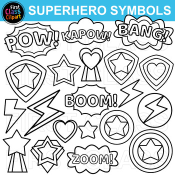 black and white superhero words clipart