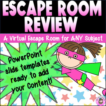 Preview of Digital Virtual Escape Room: Review Any Subject Superhero Slideshow Template
