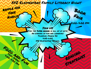 Preview of Superhero Family Literacy Night Flyer Kit – Unleash the Power of Reading Togethe