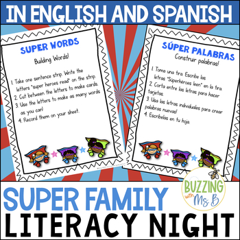 Preview of Superhero Family Literacy Night in English and Spanish - Editable Bundle!