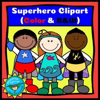 Preview of Superhero Kids Clipart (14 Color & B&W Heroes with Free Activities)