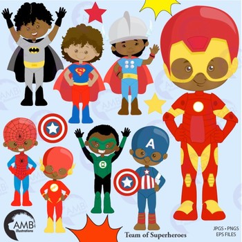 Preview of Superhero Kids Clipart, African American Clipart AMB-2324