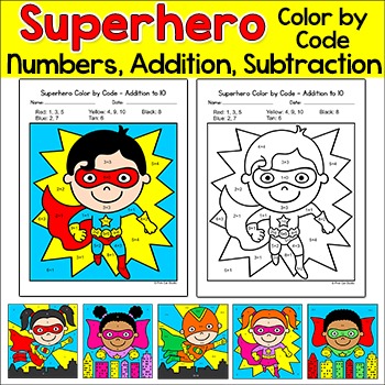 Preview of Superhero Color by Number Activity Pages - Math Morning Work or Early Finisher