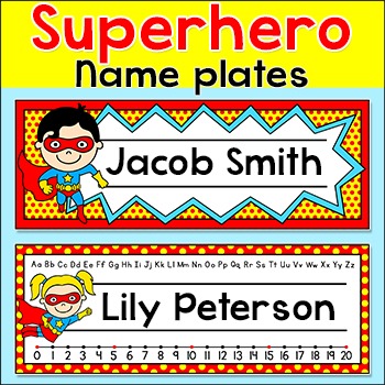 superhero theme classroom desk name plates editable by