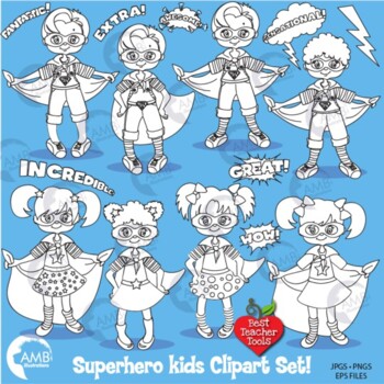 Preview of Superhero Kids Stamps Clipart,  AMB-2435