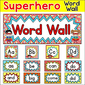 Preview of Superhero Theme Word Wall Letters & Cards - Editable Classroom Decor