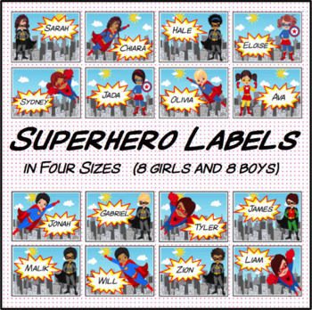 Preview of Superhero Labels Four Sizes