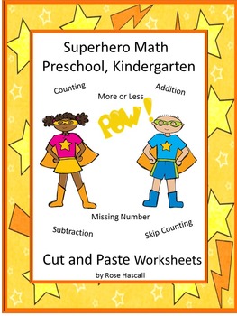 Preview of Superhero Math Cut and Paste Activities Special Education Kindergarten Worksheet