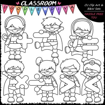 Superhero Math Symbols Clip Art - Math Clip Art by Classroom Doodle Diva