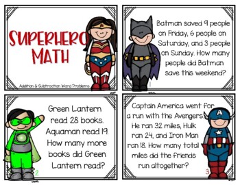 Preview of Superhero Math - Word Problem Task Cards